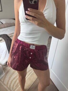 PARKE Sequin Boxer Shorts in Burgundy